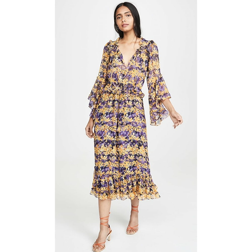 MISA Los Angeles Yanira Midi Dress Ruffle Floral S